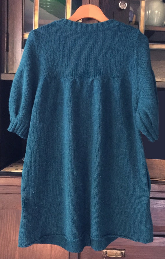 Teal Wool Hand Knit Sweater Coat with Hand Stitch… - image 4