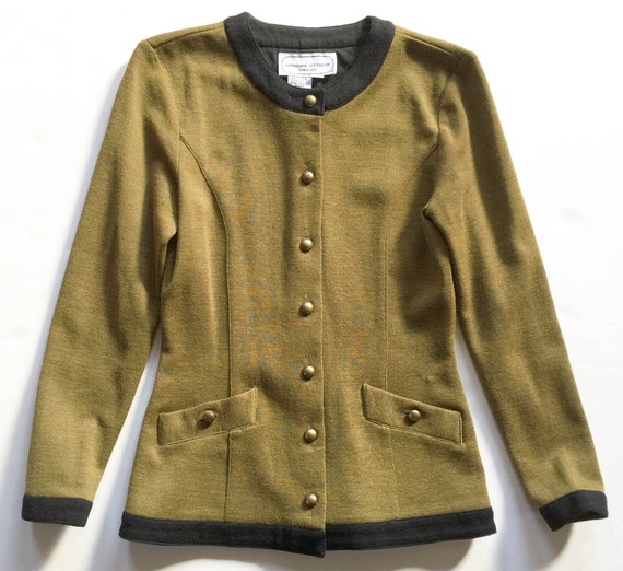 Vintage 1980s Olive Wool Doubleknit Jacket Adrien… - image 1