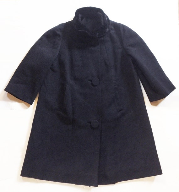 Vintage 1950s Navy Silk Faille Flared Coat Velvet… - image 3