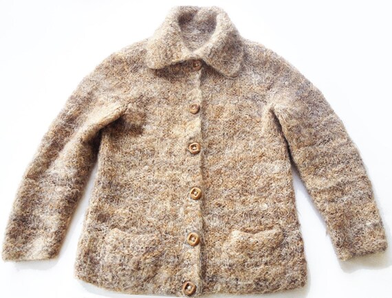 Hand Knitted Mohair Cardigan Oatmeal Heather