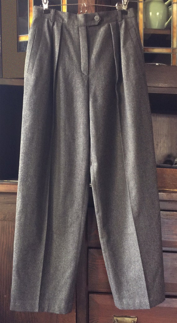 1980’s Escada Grey Wide Leg Wool Trousers - image 3