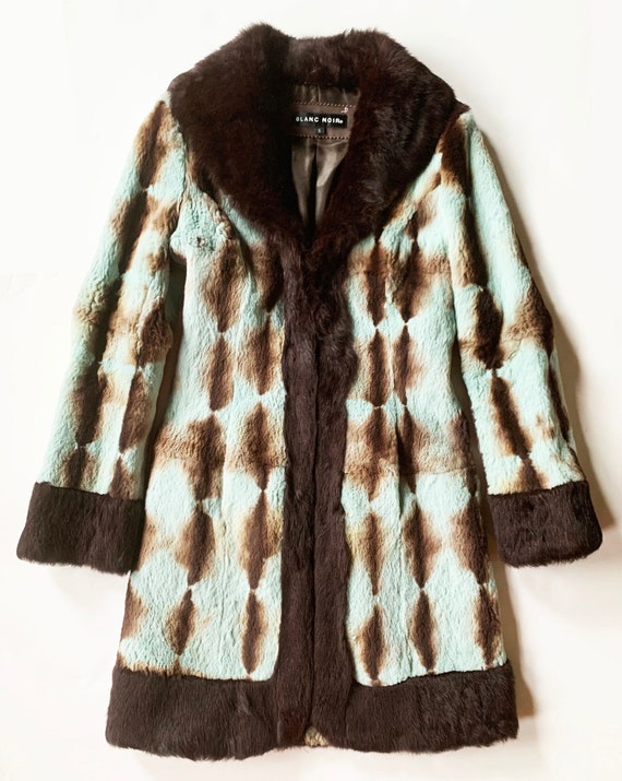 Aqua and Brown Rabbit Fur Coat - image 1
