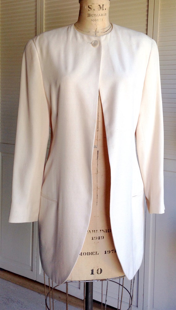 1980s Calvin Klein Sand Silk Shantung Jacket Mini… - image 3