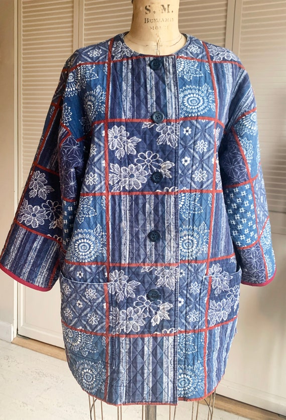 Vintage Quilted Indigo Print Jacket Japan - image 4