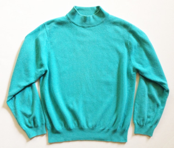 Vintage Aqua Mock Neck Cashmere Sweater