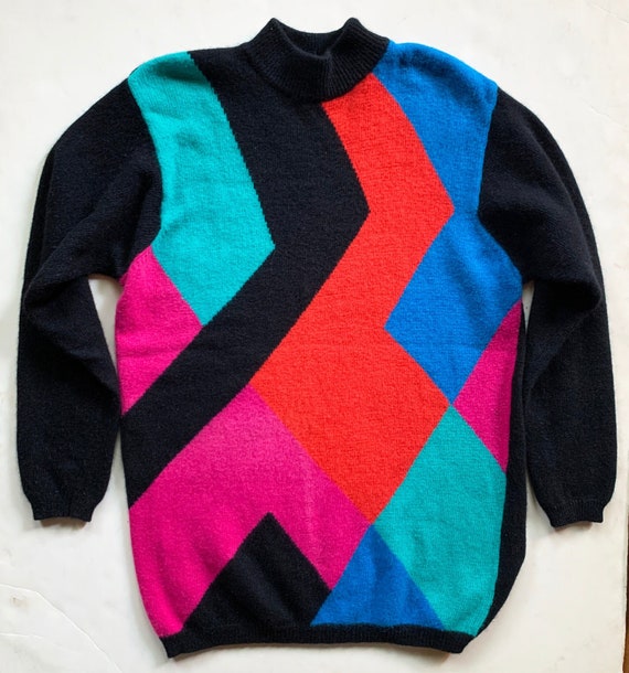1980s Geo Colorblocked Lambswool Angora Sweater
