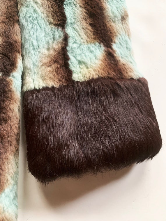 Aqua and Brown Rabbit Fur Coat - image 8