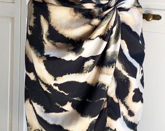 Neutral Watercolor Front Slit Skirt