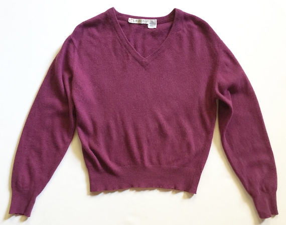 1970s Plum Scottish Cashmere Plum V Neck Sweater I