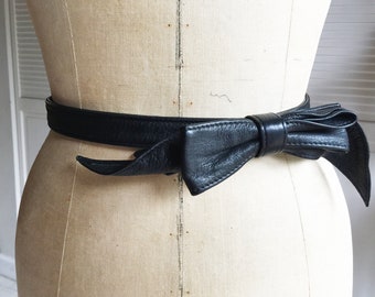 Black Leather Belt with Bow