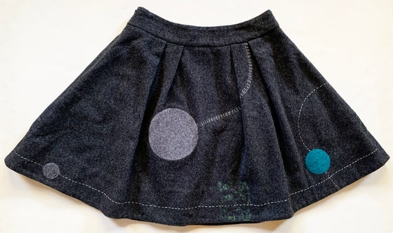 Charcoal Grey Wool Flared Skirt with Applique & S… - image 2