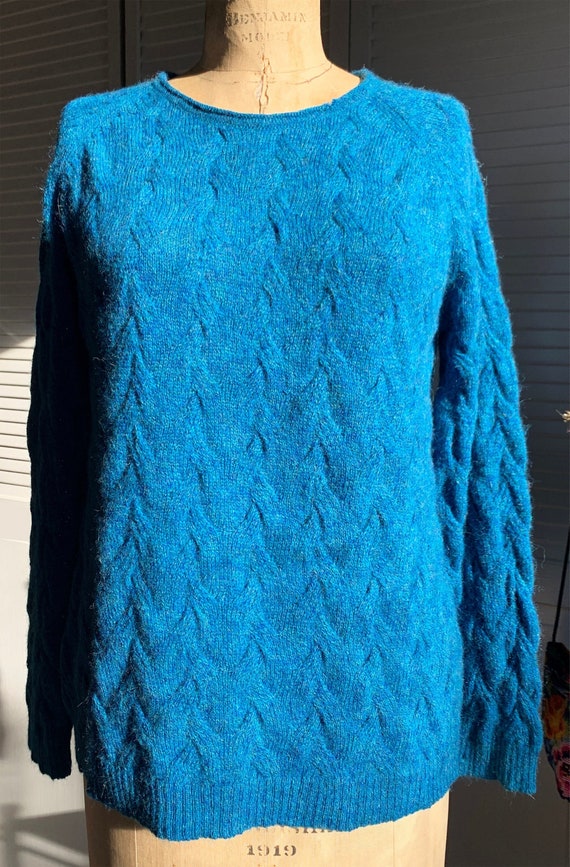 Dark Turquoise Delicate Cables Baby Alpaca Sweater