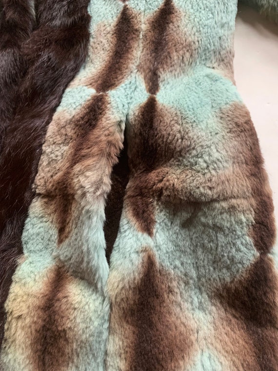 Aqua and Brown Rabbit Fur Coat - image 7