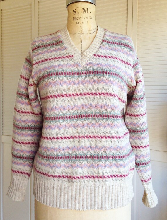 Vintage Pink Striped Scottish Fair Isle Sweater