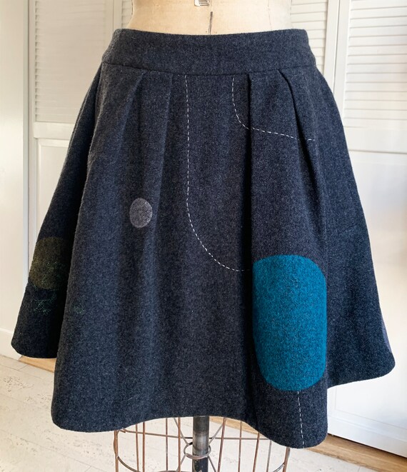 Charcoal Grey Wool Flared Skirt with Applique & S… - image 3