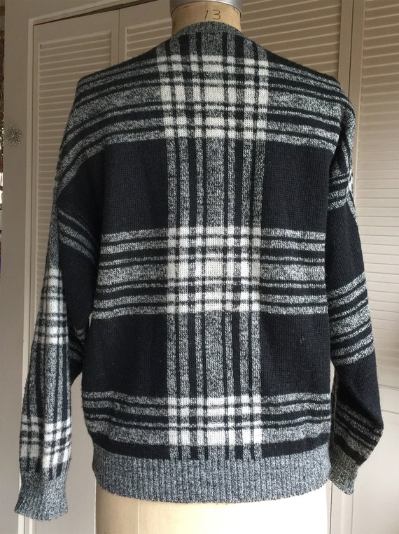 1980s Pendleton Black and White Wool Plaid Sweater - image 3