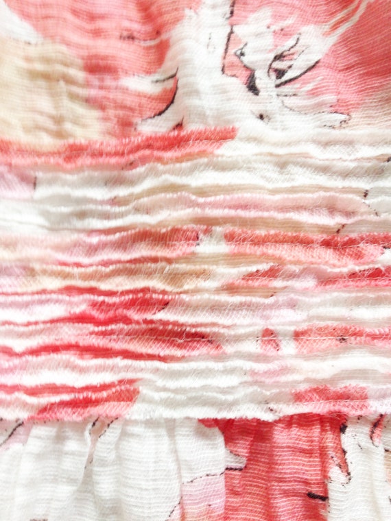 Coral and White Watercolor Floral Linen Blend Dre… - image 8