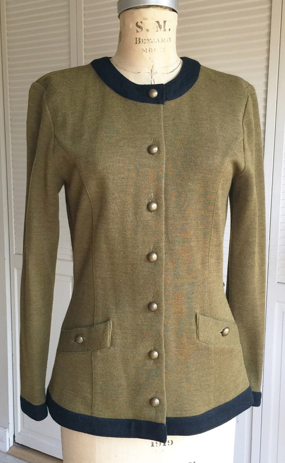 Vintage 1980s Olive Wool Doubleknit Jacket Adrien… - image 3