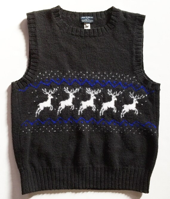 Vintage Black Wool Intarsia Vest Angora 