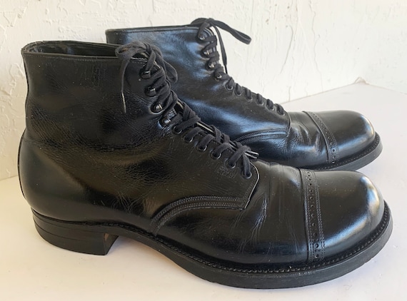 1970s Military Style Black Leather Dress Boots - Gem