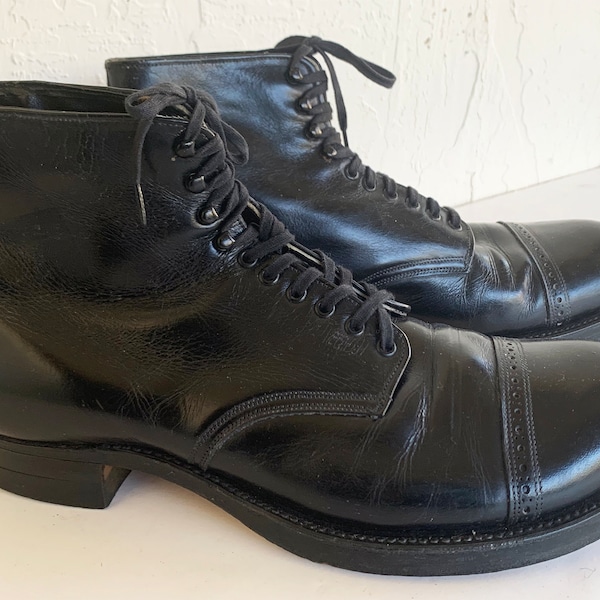 1970s Military Style Black Leather Dress Boots