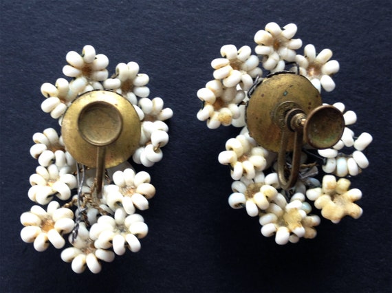 Vintage 1940s Milk Glass and Rhinestone Screw Bac… - image 2