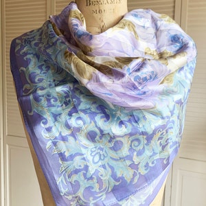 1980s Silk Floral Stripe with Metallic Accents Scarf Lancetti