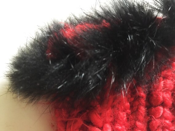 Red Hand Knit Knit Sox with Black Fur Trim - image 3