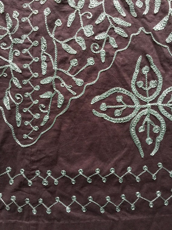 Vintage Brown Cotton Long Skirt Green Embroidery - image 6