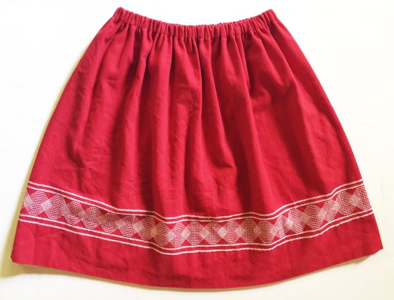 Vintage 1960s Red Textured Cotton Full Skirt Whit… - image 1