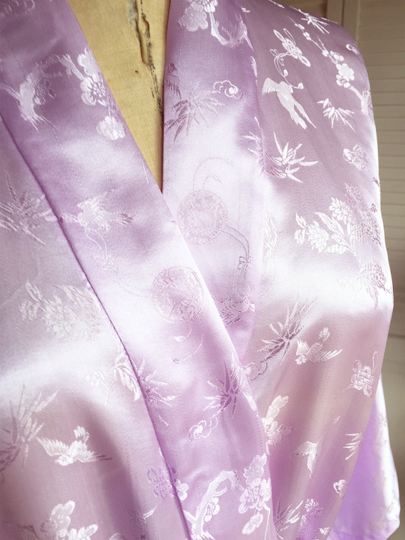 Vintage Orchid Lavendar Silk Satin Jacquard Kimono