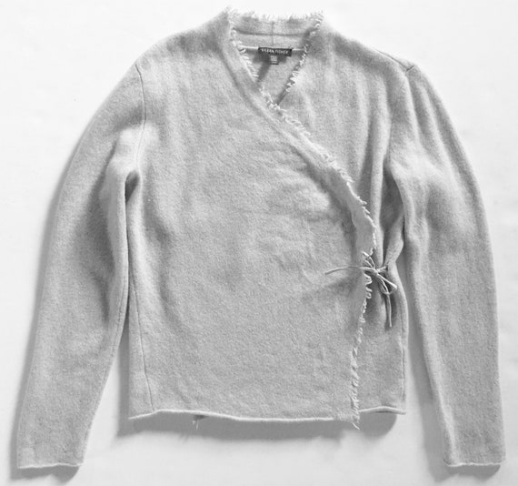 Pale Grey Wool Fringed Convertible Cardigan - image 4