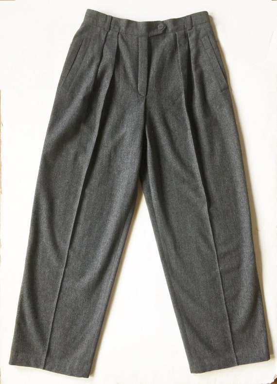 1980’s Escada Grey Wide Leg Wool Trousers - image 1