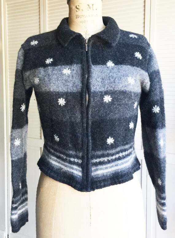 Vintage Shades of Grey Shetland Wool Zip Cropped … - image 3