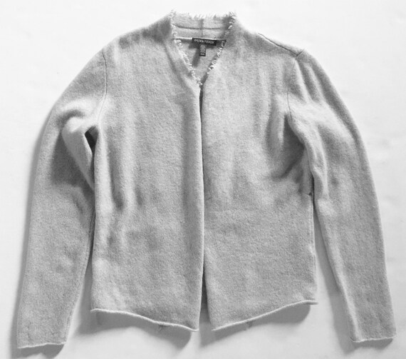 Pale Grey Wool Fringed Convertible Cardigan - image 3