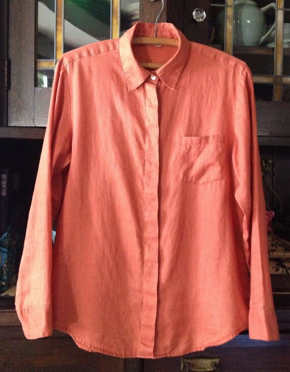 Vintage Muted Orange Linen Shirt Velvety Patina Hi