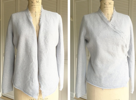 Pale Grey Wool Fringed Convertible Cardigan - image 1