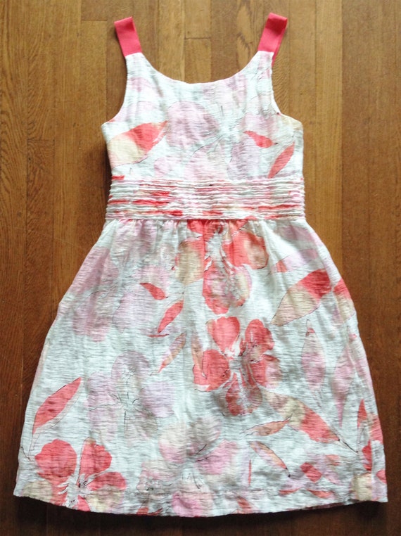 Coral and White Watercolor Floral Linen Blend Dre… - image 3