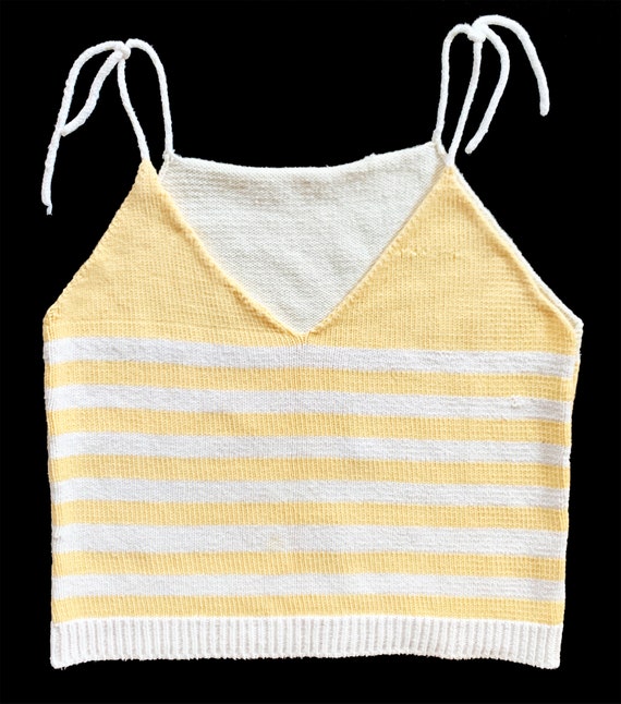 Yellow and White Hand Knit Cotton Sweater Camisole