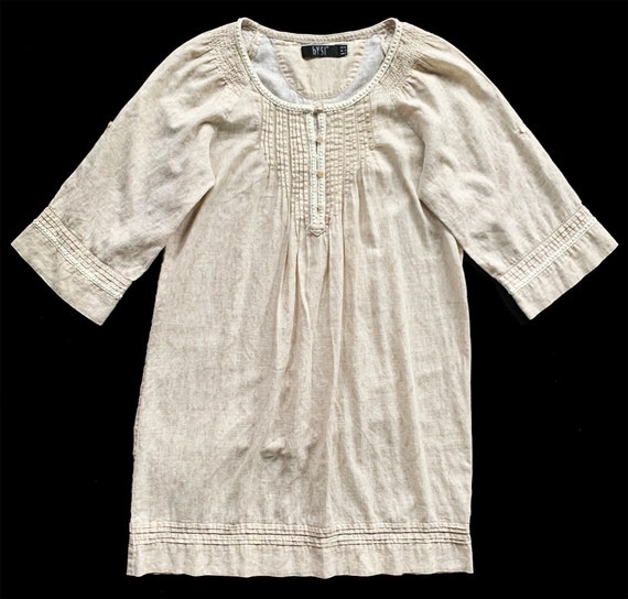 Natural Cotton Dobby Dress with Pintuck and Faggo… - image 2