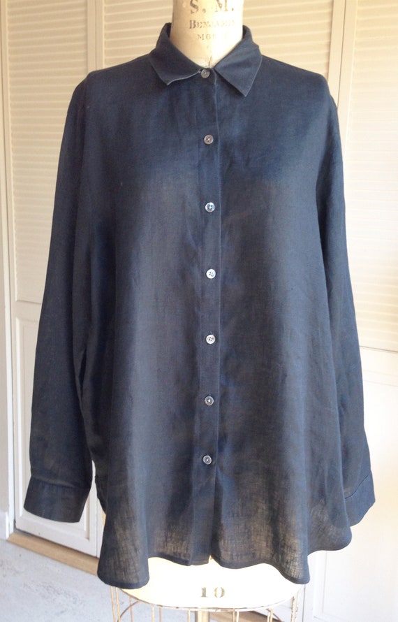 Black Fine Linen Oversized Shirt