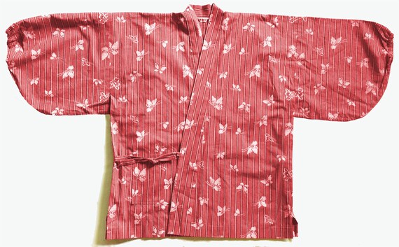 Vintage Orange Striped Cotton Short Kimono Jacket… - image 1
