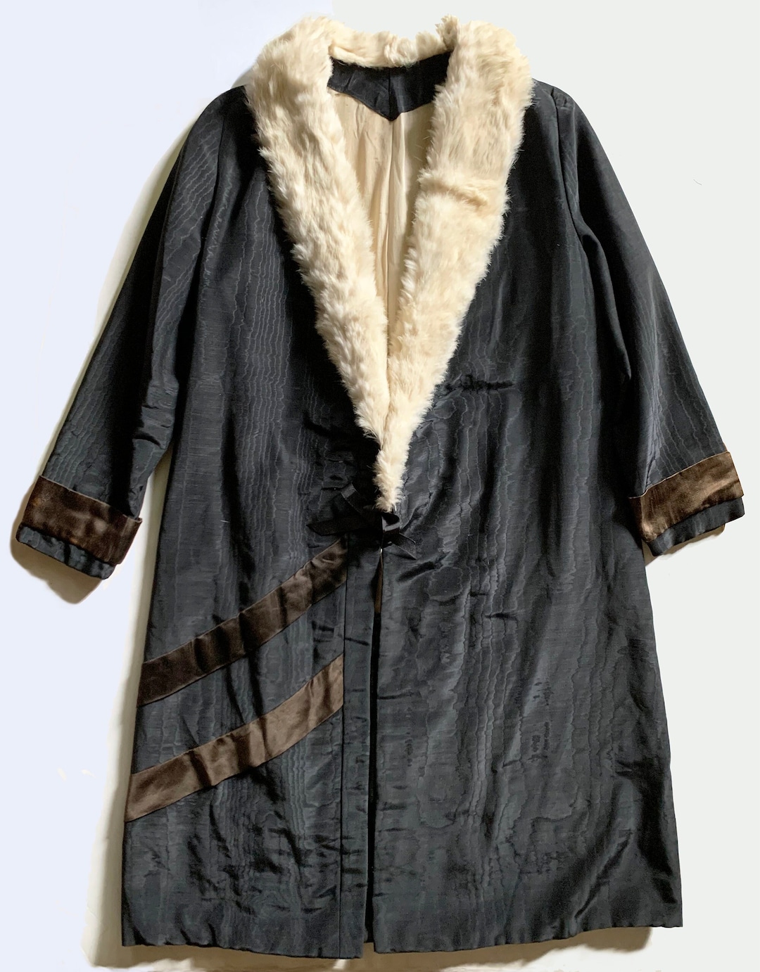 1920s Black Silk Moire Flapper Coat With Fur Collar - Etsy