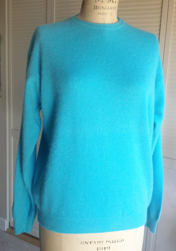 Aqua Angora and Wool Crewneck Sweater - image 2