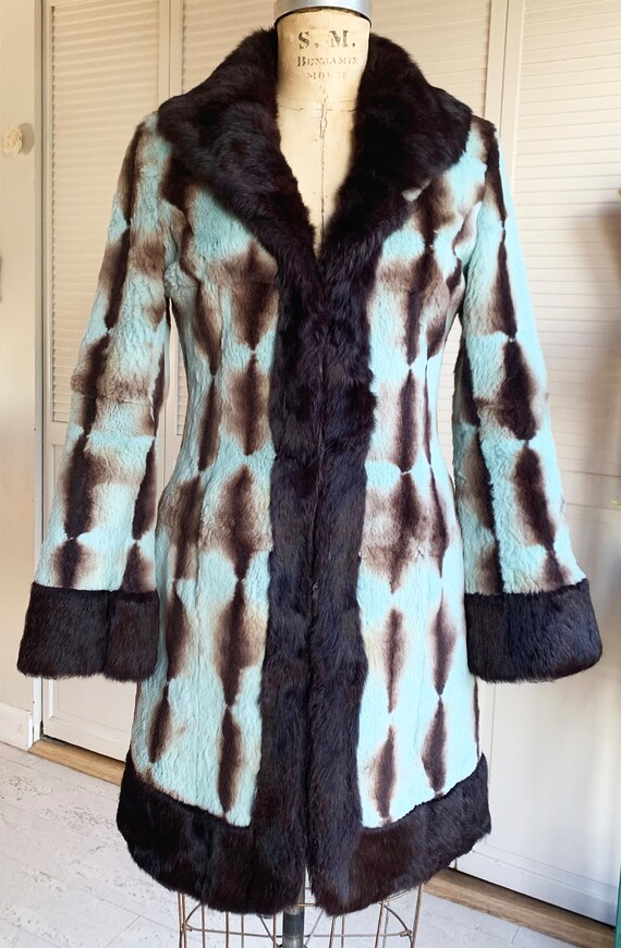 Aqua and Brown Rabbit Fur Coat - image 5