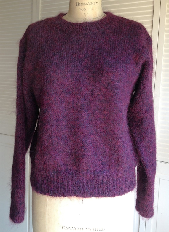 1980s Mohair Variegated Plum Hand Knit Sweater