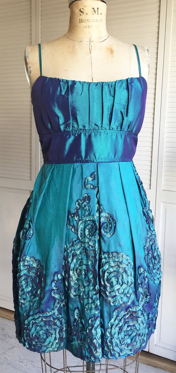 Vintage Iridescent Teal and Fuchsia Dress with Pas