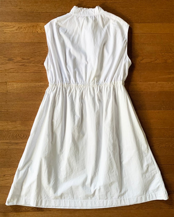 1960s White Sleeveless Cotton Dress with Eyelet L… - image 2