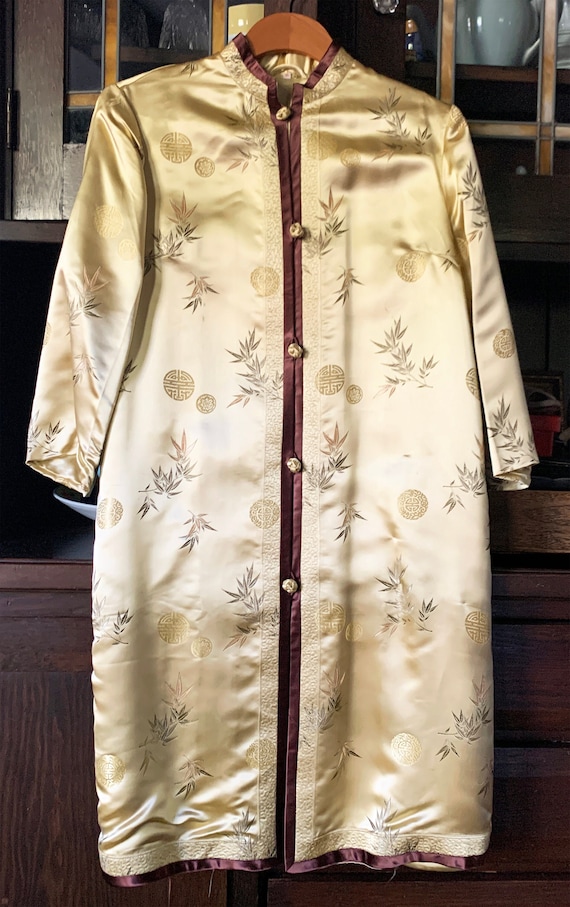 1970s Chinoiserie Gold Brocade Robe and Pant