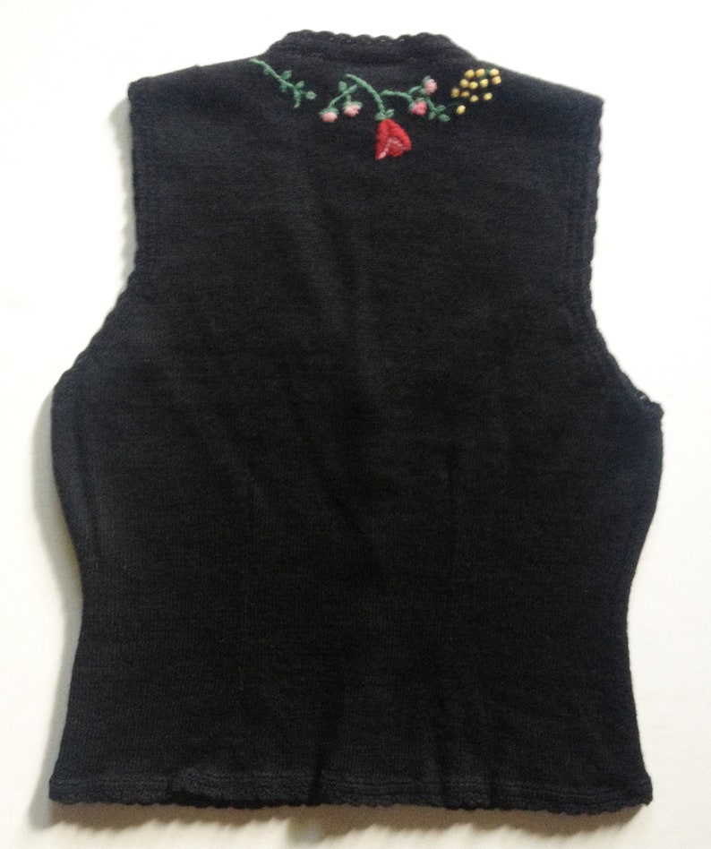 Vintage Black Wool Handknit Sweater Vest With Floral - Etsy